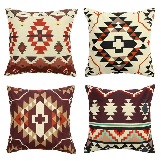 Vintage Geometric pattern Linen Home Decor Cotton CUSHION COVER Throw PILLOW 18”